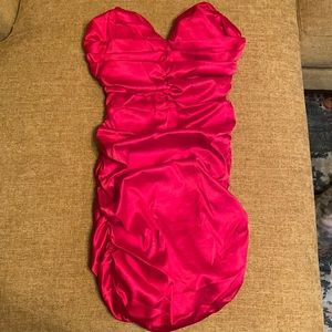 Red strapless dress with rouching!